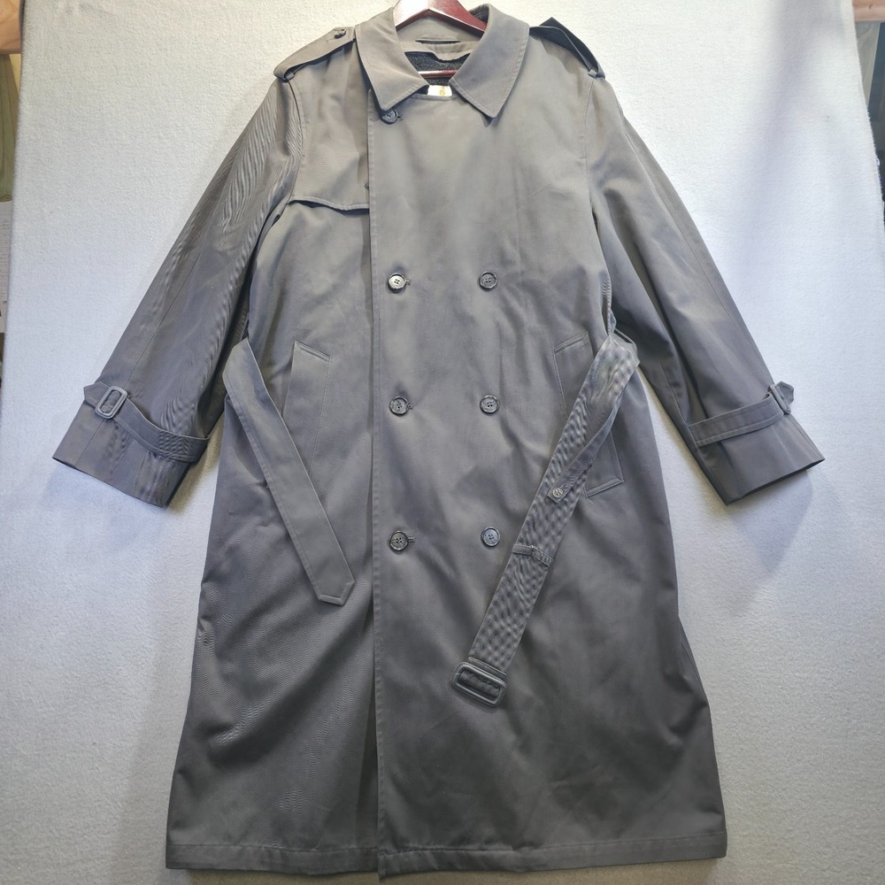 Bill Blass Gray Fleece Lined Trench Coat Size 40R Button Front Zip Out Lining